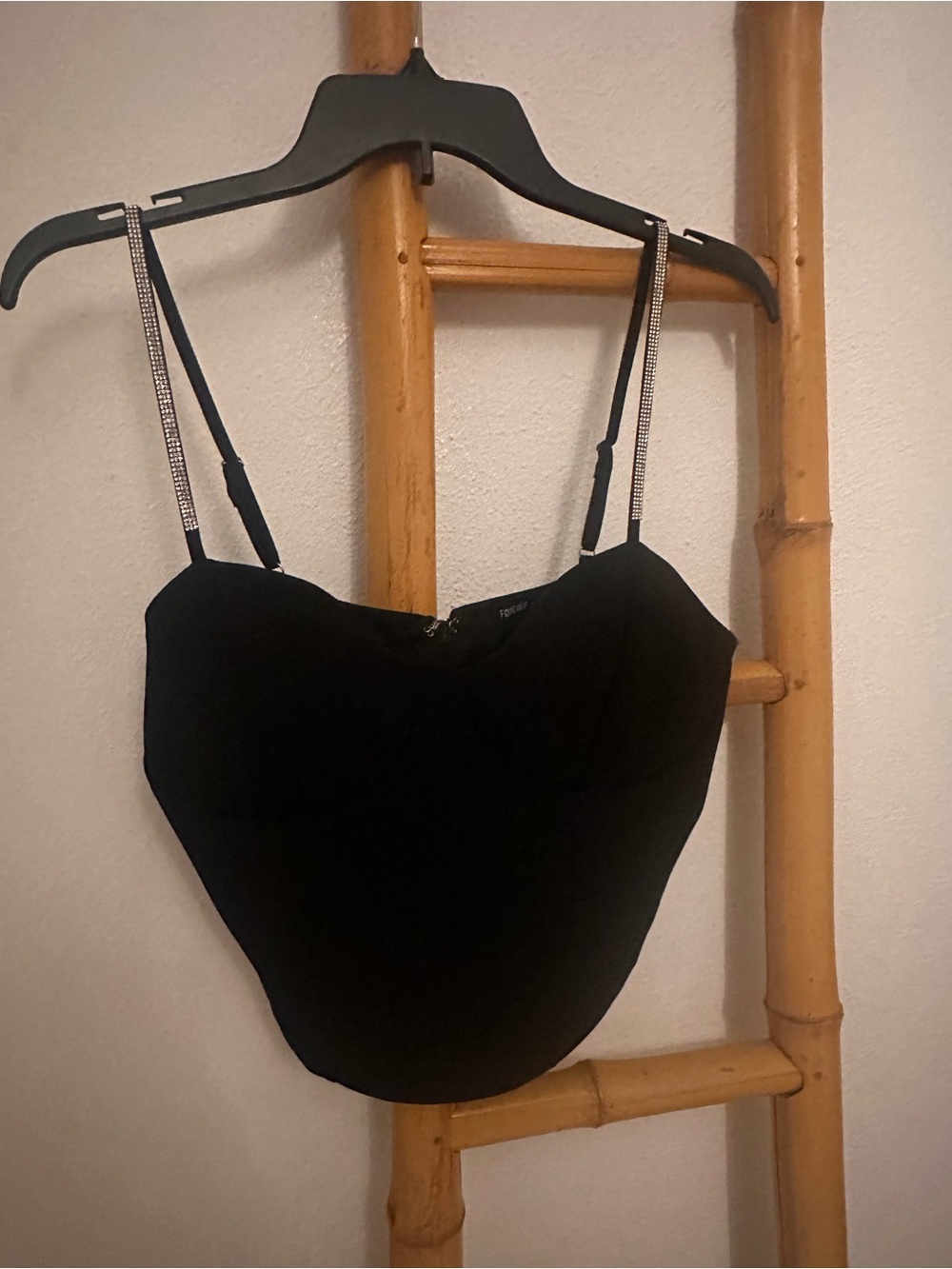 Black Satin Bandeau Top with Sparkle Straps